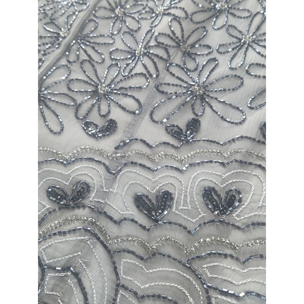 VTG Papell Boutique Evening Silk Beaded Top XL Grey Floral Sleeveless AS-IS - Picture 12 of 12